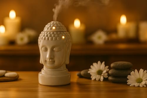 Image of HS HINDUSTANI SAUDAGAR Calm Bodhi Ceramic Aroma diffusers Electric Oil Camphor Burner for Home Essentials Oils Kapoor dani for Office Meditation Bedroom Ideal for Aromatherapy decor and Gift.