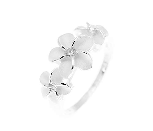 Arthur's Jewelry Sterling silver 925 3 Hawaiian plumeria flower ring clear cz size 3 to 103