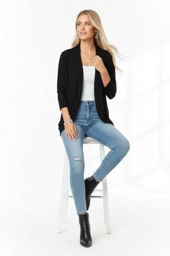 Image of ToBeInStyle Womens Open Front Long Sleeve Lightweight Asymmetrical Draped Cardigan with Side Pockets