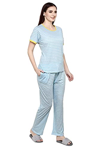 Image of Evolove Women's Cotton Round Neck Short SleevesNight Suit Set /Top Pyjama Set Super Soft Comfortable (Nightsuit-Round-HS-4)