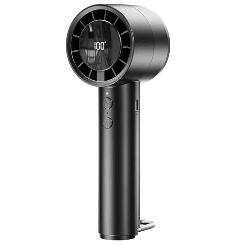 Generico Mini Ventilatore Portatile, Piccolo Ventilatore Ricaricabile Tramite USB da 3000 mAh, 5 Velocità del Vento, mini Fan con Display Digitale a LED per Ufficio e Viaggio - Nero