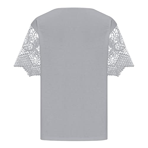 Tshirts for Women Summer Fall Short Sleeve Lace Vneck Neck Loose Fit Long Keyhole Eyelet Tops T Shirt Women 20244