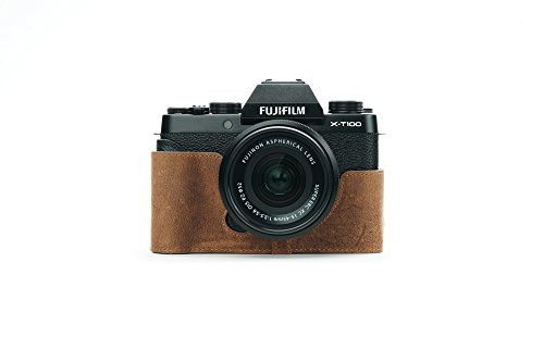 X-T100 Case, Bolinus Handmade Genuine Real Leather Half Camera Case Bag Cover For Fujifilm Fuji X-T100 Xt100 Camera Bottom Opening Version + Hand Strap -Desert Brown #TOP19