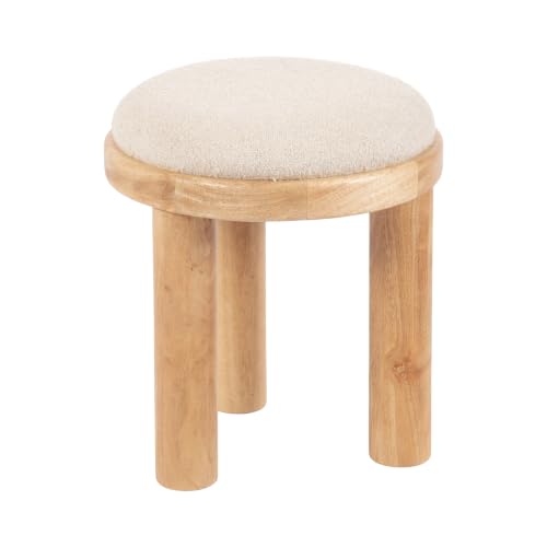 Kate and Laurel Zoda Round Upholstered Ottoman with Mango Wood Base, 16 x 16 x 18, Soft White and Natural Wood, Modern Boucle Living Room Ottoman Foot Rest for Apartment or Dorm Room Decor by Kate and Laurel - Used condition - Image 7