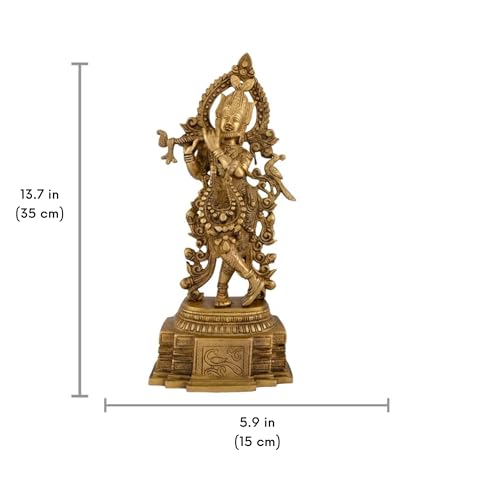 Image of Shree Krishna Idol with Flute Vrindavan Krishna Idol|100% Pure Brass Big Size Statue 35 cm, 2.5 Kg |Krishna Murti for Home Decor, Pooja Room, Mandir Decoration