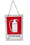 Vetrineinrete® Cartello estintore targa in legno 20x30 cm con corda da appendere segnaletica interna piano di evaquazione 53957A C59