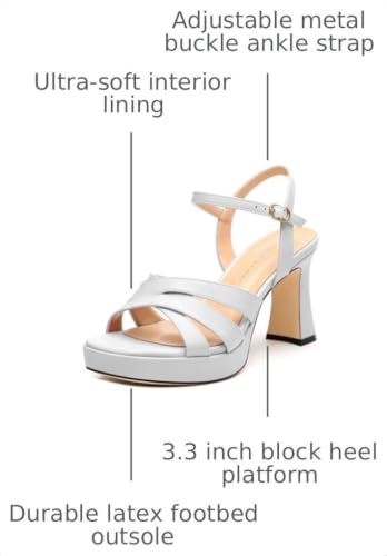 Image of Women Square Toe Platform Block Heel Sandals 3.3'' | Elegant Comfort Formal Dress Footwear, Stylish Ladies Sandals For Daily Office Wedding Evening Party Formal Occasions