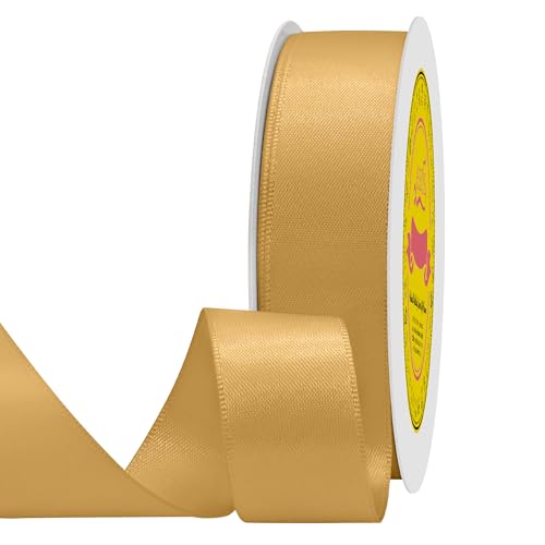 Image of Double Face Old Gold Satin Ribbon 7 /8 inch X 25 Yards Polyester Old Gold Ribbon for Gift Wrapping Very Suitable for Weddings Party Hair Bow Invitation Decorations and More