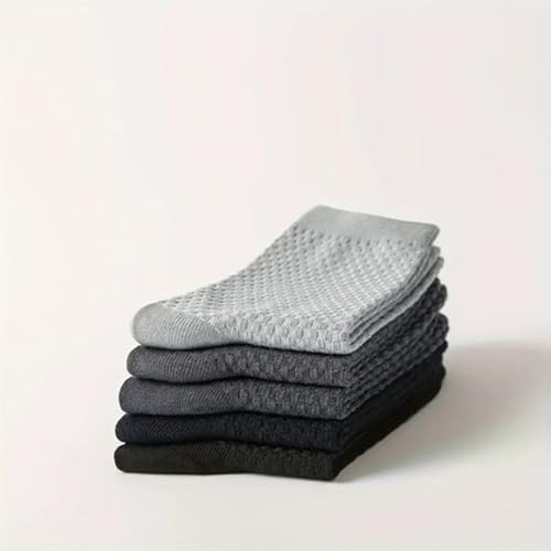 Image of Men's Crew Length Cotton Blend Socks, Cushioned, Basket Weave Pattern, Light Grey, Dark Grey, Black, Free Size, Pack of 3