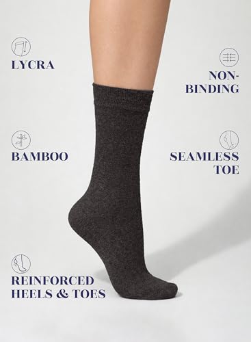 Image of Hugh Ugoli Women's Thin Soft Rayon Derived from Bamboo Crew Socks for Dress, Trouser, Seamless Toe & Non-Binding, 5-8 /9-11