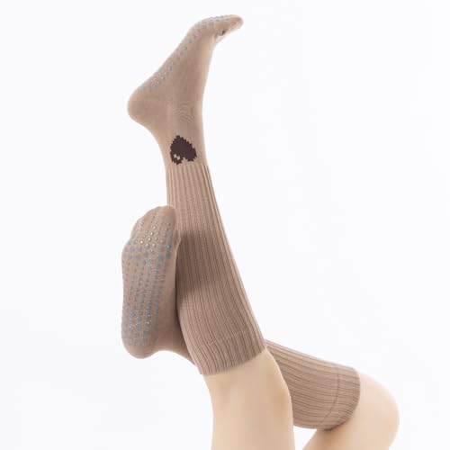 Image of Verdancy Yoga Pilates Socks with Grips for Women Ribbed Knee Highs Non Slip Cushioned Over the Calf Socks for Barre Ballet