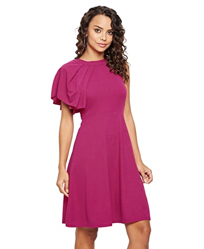 Image of Uptownie Lite Women's Stretchable Solid Fit & Flare Skater High Neck Knee-Length Dress