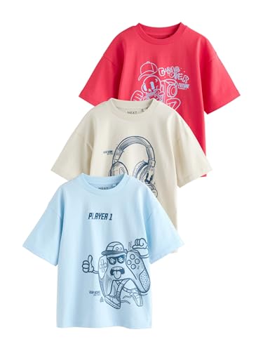 NEXT Niños Pack de 3 Camisetas de Manga Corta de Corte estándar con Estampado gráfico Red/Blue/Cement 13 Años