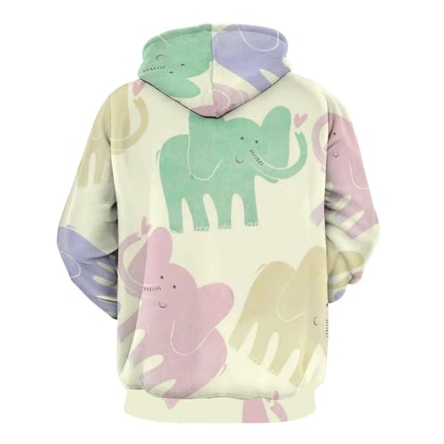 Sweats à capuche manche longue pull rose imprimé éléphant S - 3