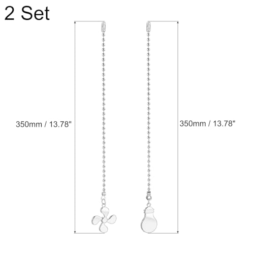 Image of uxcell 13 Inch Ceiling Fan Pull Chain Extender Sets, 4 Pcs Beaded Ball Fan Pull Chain with Decorative Light Bulb and Fan Cord for Ceiling Light Lamp Fan, Silver