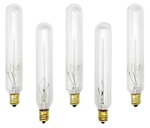 National Artcraft T6 25 Watt Tubular Incandescent Light Bulb with Candelabra (E12) Base 5' Long - for Ceramic Trees, Art Displays and Aquariums - (5/Pack)