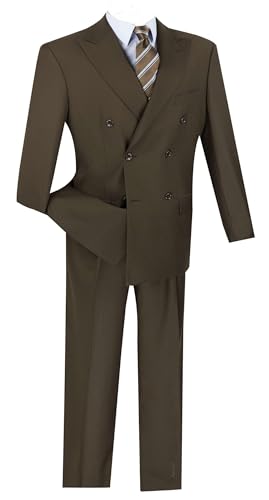 VINCI Men's Wool Feel 6 Button Double Breasted Solid Color Suit DC900-1