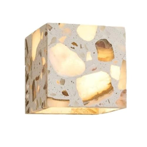 Lámpara japonesa de pared con forma de cubo y luz nocturna de piedra para mesita de noche 2