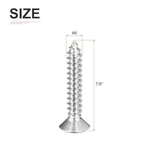 Image of DTGN 100Pcs #6x7 /8 inch Flat Head Wood Screws, 304 Stainless Steel Phillips Self Tapping Screws - Good for Woodworking, Furniture - Silver