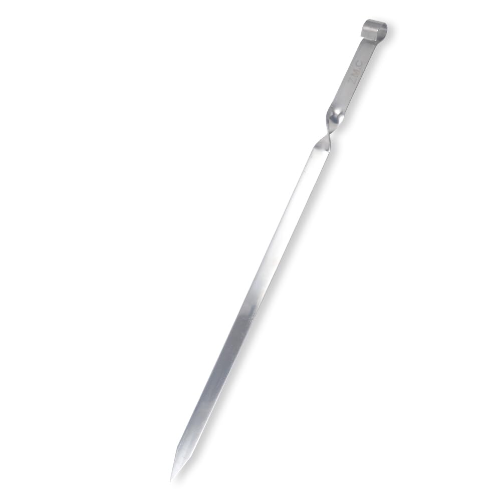 ZMC 25 spiedini per barbecue Kebab da 55 cm, in acciaio inox, 2 cm di larghezza, 2 mm di spessore, spiedini per carne e kebab, antiruggine, piatti e stabili per barbecue, Adana, falò e grandi