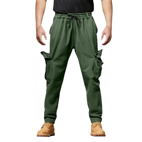 Generisch Pantalones cargo para hombre, holgados, cómodos, tácticos, resistentes a la abrasión, para el tiempo libre, con bolsillos, transpirables, con cordón, verde, XL