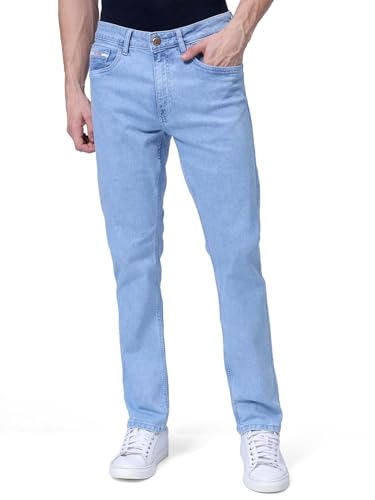 Jean slim droit uni bleu cobalt en taille 36 stretch pour homme