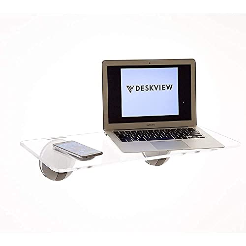 Deskview Premium Standing Desk - Portable & Height Adjustable Tempered Glass Window-Mounted Stand Up Desk - Laptop And Computer Standing Desk - 10 Second Tool-Free Install - Polished Clear Acrylic #TOP6