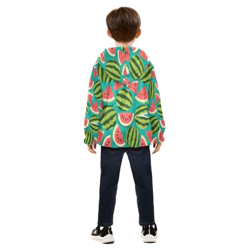 Watermelon Slices on Teal Background Toddler Fleece Jacket Girl Boys Hooded Fleece Jacket4