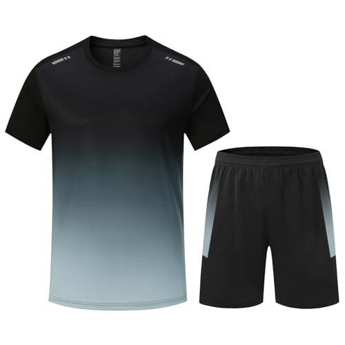 [Luxiwear] 【驚きの通気性！】スポーツウェア メンズ 上下セット 半袖 夏用 トレーニングウェア ランニングウェア コンプレッションウェア 吸汗速乾 (L, #セットA-グレー)の商品画像（Amazon）