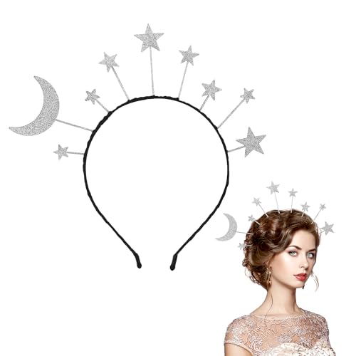 XIHIRCD Glitter Star Moon Headband, Shiny Star Hair Hoop Goddess Headpiece Stars Halo Headband for Women, Girls, Birthday, Costume Party