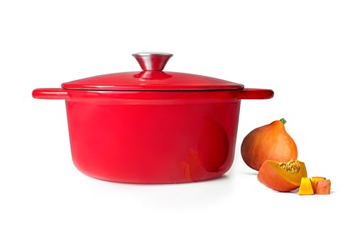 Cocotte - cocotte redonda de 21 cm de diámetro, 10 cm de altura, fabricada en hierro fundido, ideal para cocción prolongada y uniforme.