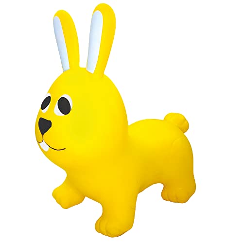 GERARDO'S Toys Jumpy Hüpftier Hase Gelb ca. 58 cm - Hüpftiere ab 1 Jahr - Aufblasbare Tiere für drinnen & draußen - Inklusive Luftpumpe