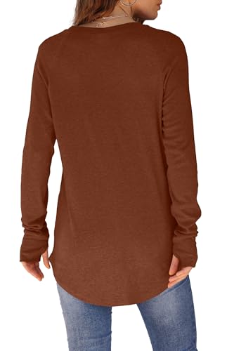Image of XIEERDUO Womens Tunic Tops to Wear with Leggings Long Sleeve Thumb Hole Shirts Crew Neck Curved Hem