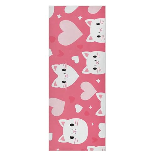 Hezely Non-Slip Hot Yoga Towel - Mat-Sized, Super-Absorbent Microfiber Sweat Towel for Gym, Bikram, Pilates and Yoga Mats,Love Kitten Print
