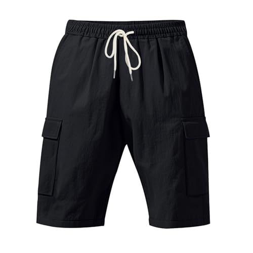 Image of Mens Linen Shorts Casual Drawstring Elastic Waist Cargo Vacation Lightweight Breathable Summer Beach Shorts for Men