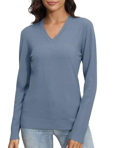 Image of EXCHIC Women's Long Sleeve V-Neck Casual Sweaters Fall Classic Soft Knit Top 2026 Fit Basic Pullover Tops