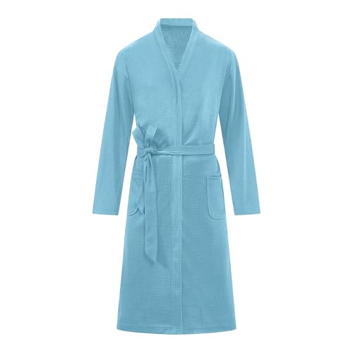 Women's Mens Waffle Bathrobe Lightweight Absorbent Breathable Bathrobe Solid Color Soft Long Spa Robes with Pockets2