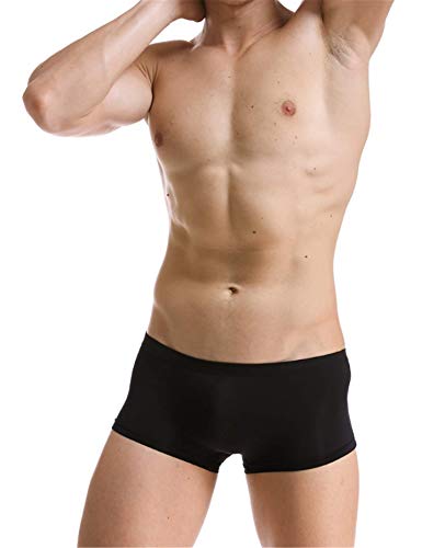 Yomie Hommes Slips Soie De Glace sans Couture Respirant Boxeur Briefs Transparent Confortable Taille Basse Culottes,L,Noir
