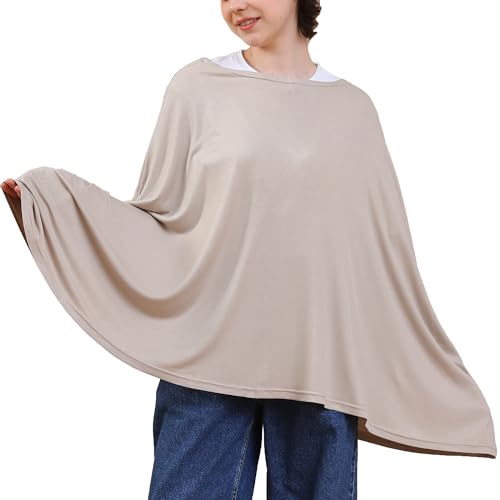 Image of Seejoy Multi-use Nursing Cover for Breastfeeding, 360°Full Coverage Nursing Poncho, Rayon Soft & Breathable Breastfeeding Cover up (Striped Textured Rayon, Natural Sand)