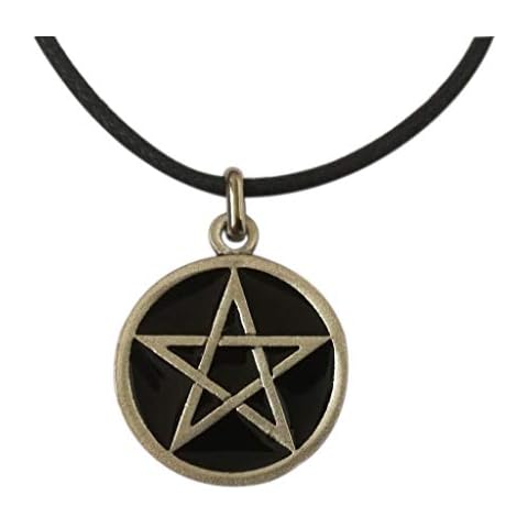 Eurofusioni Silver plated Black Pentacle Star Wicca Pendant with Necklace - Talisman for Protection - Symbol of the Five Elements - Craft Jewel - Diameter 1 in Cover