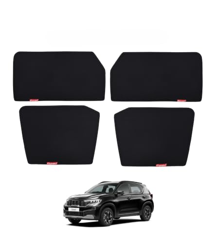 Image of Car Window Sun Shade for Kia Sonet, Set of 4, Black Mesh Fabric
