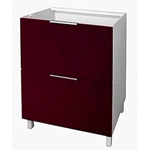 Berlioz Creations CT6BD Unterschrank für Küche mit 2 Schubladen, in bordeauxfarbenem Hochglanz, 60 x 52 x 83 cm, 100 Prozent französische Herstellung
