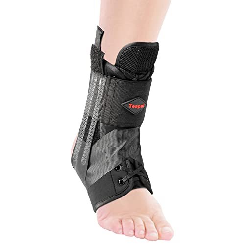Lace Up Ankle Brace for Women Men, Ankle Brace for Sprained Ankle Support Brace with Side Stabilizers Neoprene Ankle Wrap for Plantar Fasciitis, Injury Recovery, Pain Relief, Running, Basketball