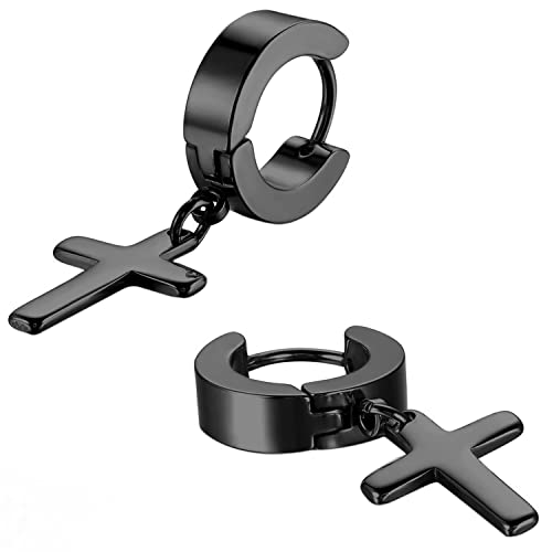 Stainless Steel Cross Earrings Set for Men Women Dangle Hinged Men Women Earrings Silver Gold Black2