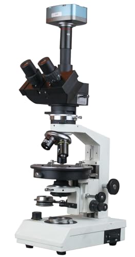 Image of Radical Trinocular Professional Polarizing Microscope w Centering Stage, Bertrand Lens, Conscopy, Full & Quater Wave Plates w 5MP USB PC