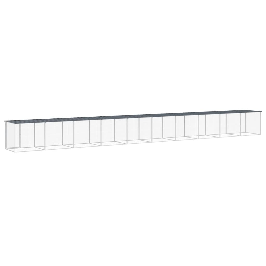 Gabbia per polli con tetto, 1003 x 98 x 90 cm, in acciaio zincato, set da 10 | Grande recinto da giardino modularmente espandibile con porta richiudibile per galline e piccoli animali
