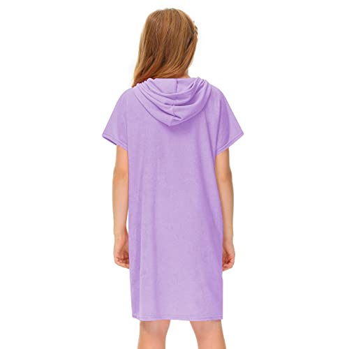 Girls Swim Terry Cloth Cover Ups Kids Swimsuit Coverup Zip-Up Beach Bathing Suit Wraps Summer (a-Purple, 8-9 Years)4
