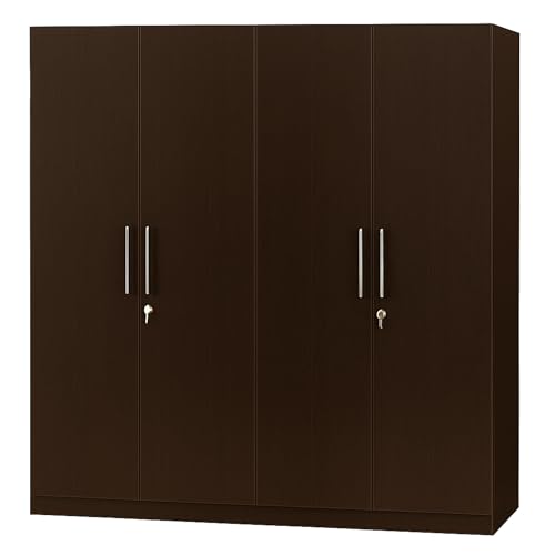 Image of AAVATAR 4 Door Wooden Wardrobe with Drawers & Hanging Rod | Wenge Engineered Wood Cupboard for Bedroom | Almirah with Lockable Doors, Spacious Shelves Storage | H78 x W64 x D19 Inch
