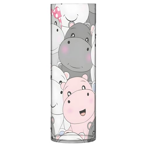 Happy Hippos - Jarrones altos grises para flores, jarrón cilíndrico para mesa, decoración única de la casa, estética, 11.8 x 3.9 pulgadas