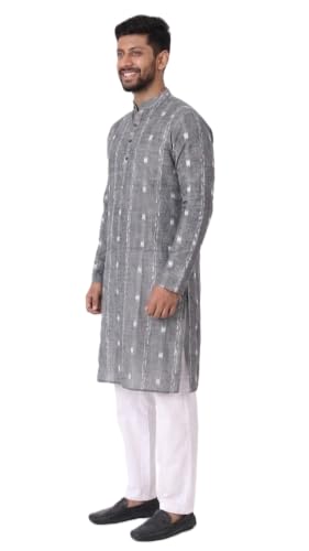 Image of GHL GUENDICHA HAAT Sambalpuri Certified Handloom Men's Pure Cotton Kurta | Odisha Ikat Ethnic Wear | Mandarin Collar | Full Sleeve Traditional Kurta for Men